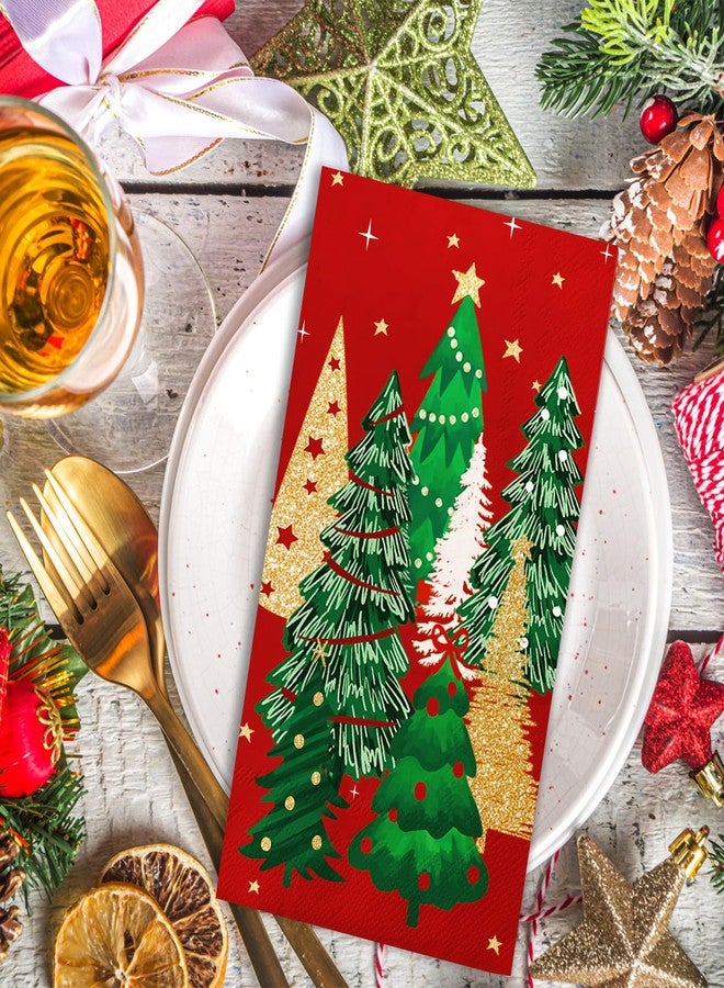 JarThenaAMCS مناديل ضيوف عيد الميلاد من جارثينا إيه إم سي إس، 100 قطعة، مزينة بشجرة عيد الميلاد، مصنوعة من ورق ذهبي لامع، للاستخدام مرة واحدة، مناسبة للعشاء، ولتزيين طاولات حفلات الأعياد. - Image 3